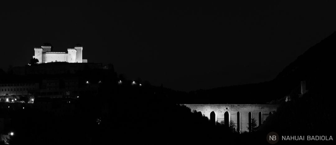 Profile of Spoleto at night, Umbria.