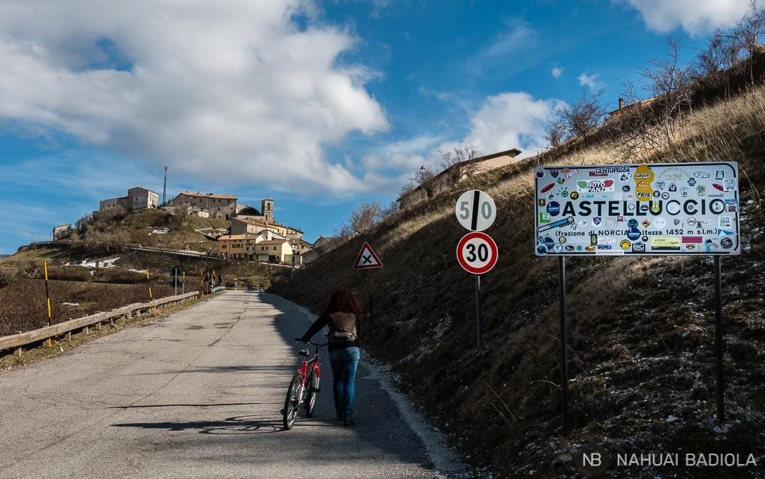 Cycling uphill to Castelluccio, Umbria, Italy