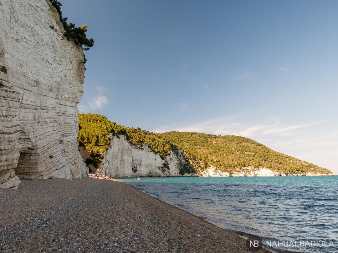 Vignanotica Beach and its white cliff in Gargano Park, Italy.