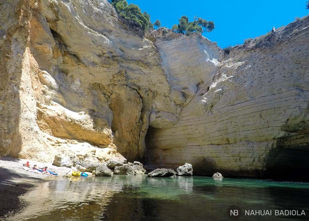 Cove inside the large roofless cave, Campi, Italy.