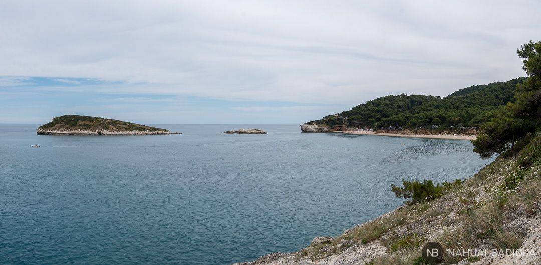 Panoramic view of Campi beach, Puglia, Italy.