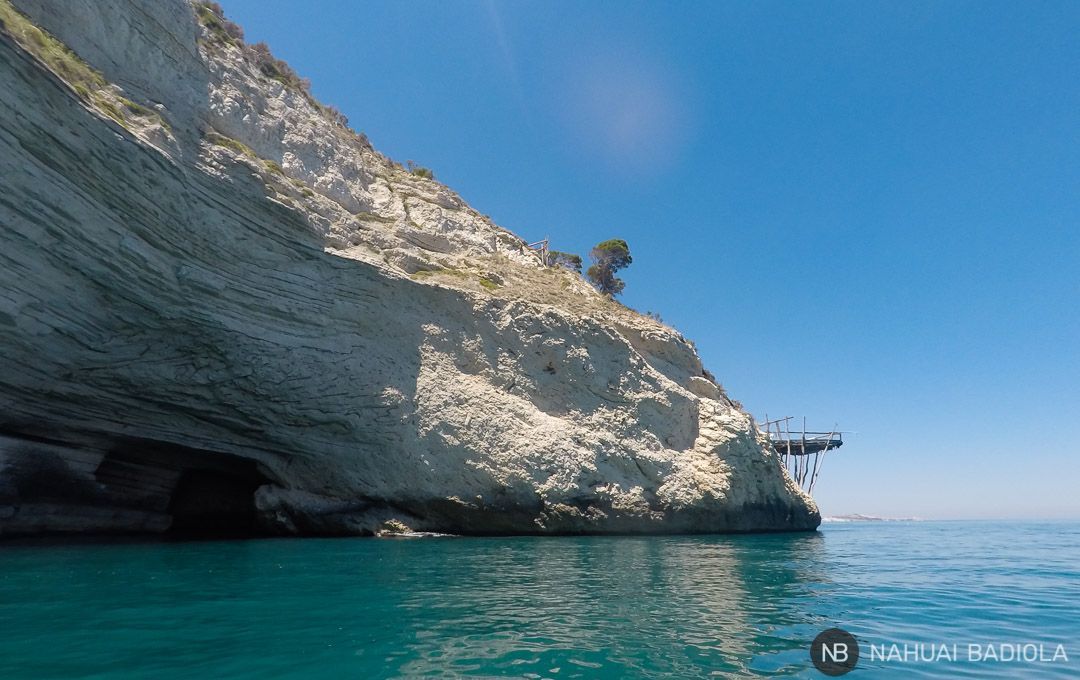 Traditional fishing structure in Gargano, Italy.