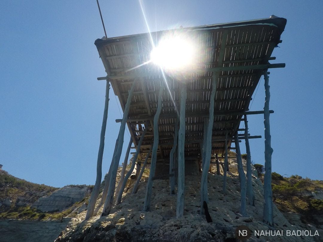 Traditional fishing structure in Gargano seen from below. Italy.